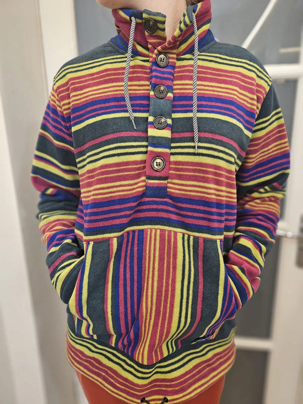 Kavu Claremore Multi Colour Pullover Button Up fleece Jumper - S/Small M/Medium