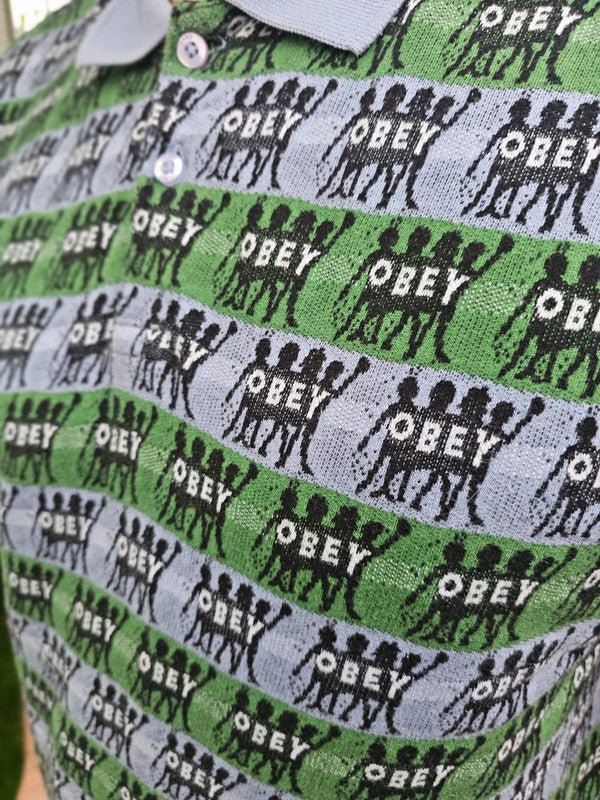 OBEY Mens Knitted Polo Shirt Top All Over Print - M/Medium