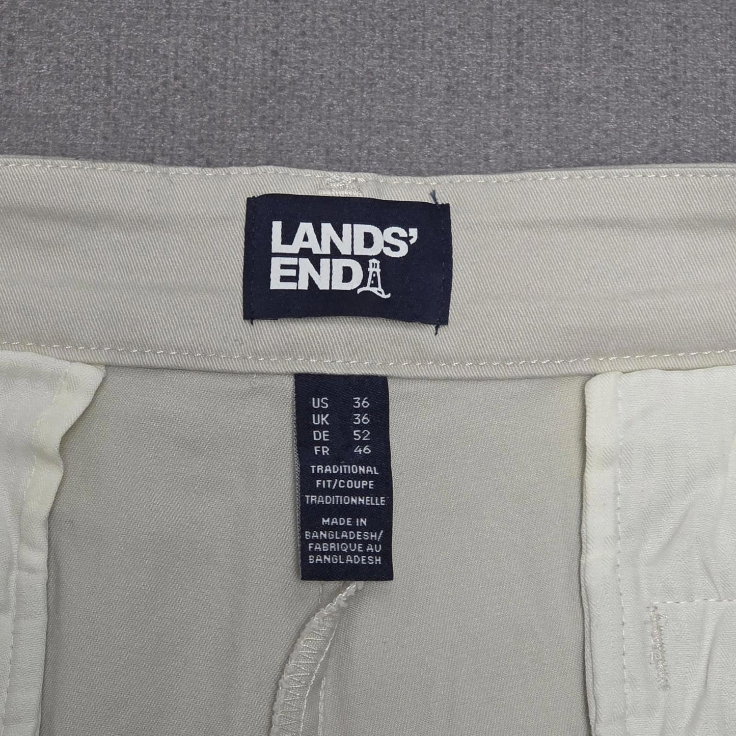 Lands End Mens Smart Casual Chino Style Trousers/Pants - 36 - W36 / L27 - Cream