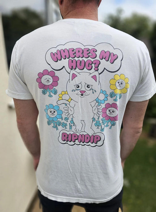 Ripndip Unisex Short Sleeve Nermal 'Where's my hug' Print T-Shirt - L/Large**