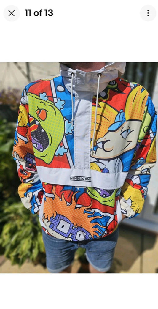 Rare Members Only X Nickelodeon Pullover 1/2 Zip Windbreaker Jacket/Anorak - L