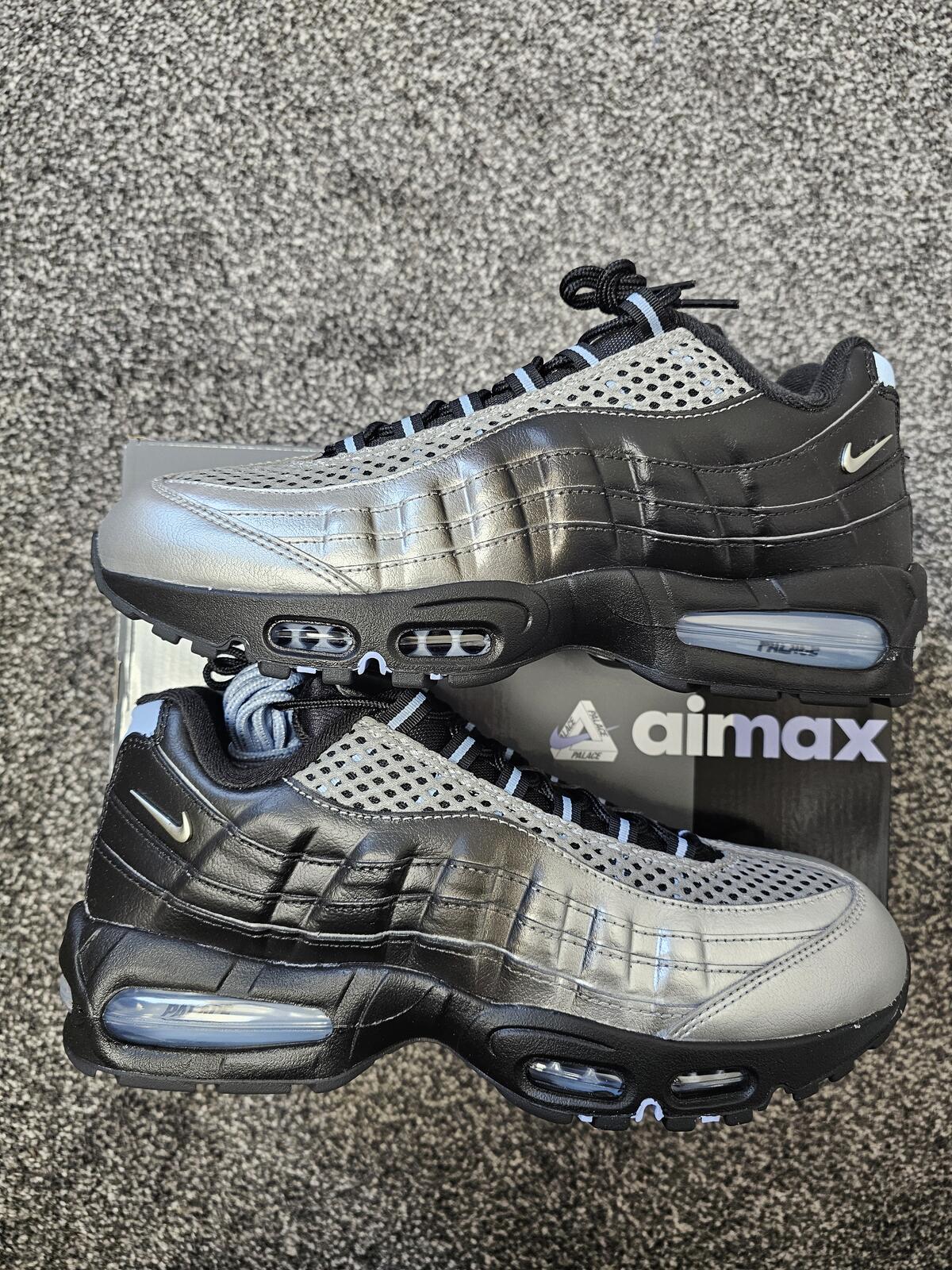 Palace x Nike Air Max 95 Big Bubble Trainers/Sneakers - UK 10 - Black/Silver