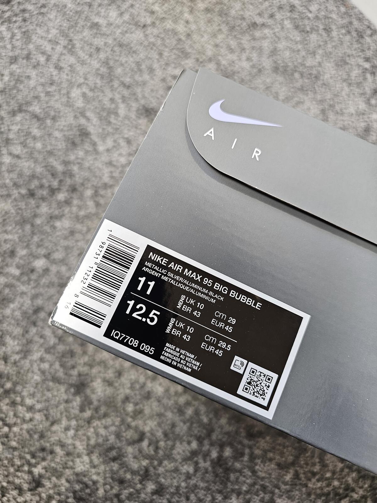 Palace x Nike Air Max 95 Big Bubble Trainers/Sneakers - UK 10 - Black/Silver