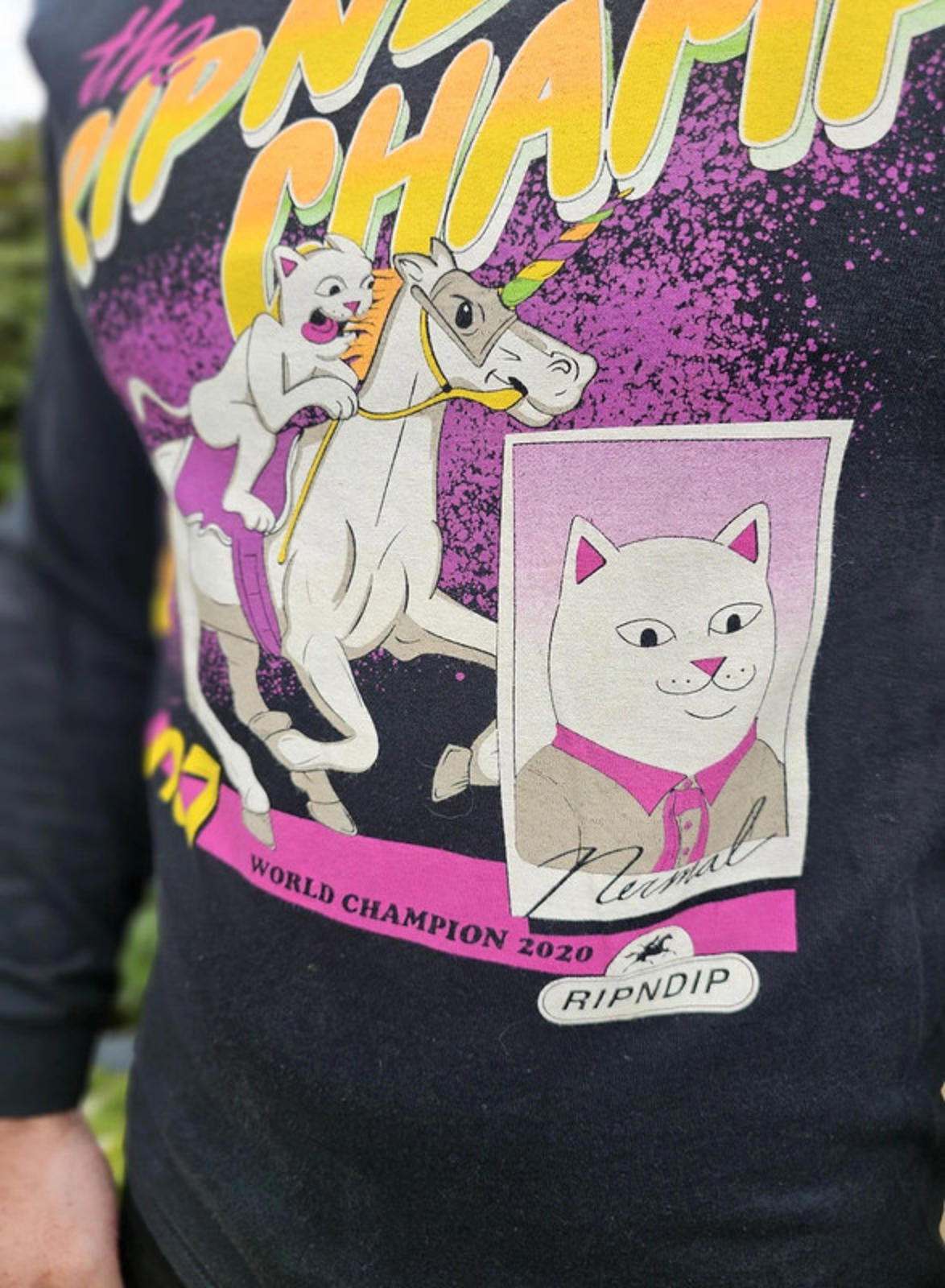 Ripndip Black Long Sleeve Riding Champ Nermal Print T-Shirt - M/Medium*