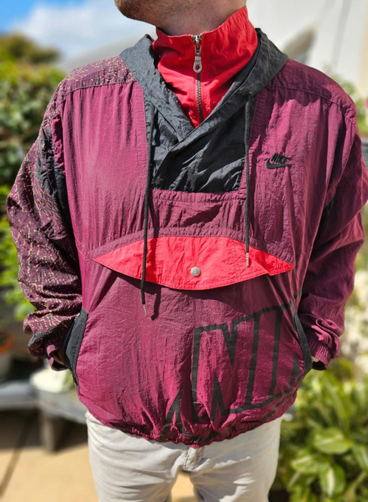 80's/90's Nike Vintage Nike Track/Windbreaker Style 1/2 Zip Hooded Jacket - L