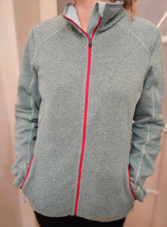 Columbia Full Zip Sage/Red Full Zip Knitted Style Fleece Jacket - M/Medium