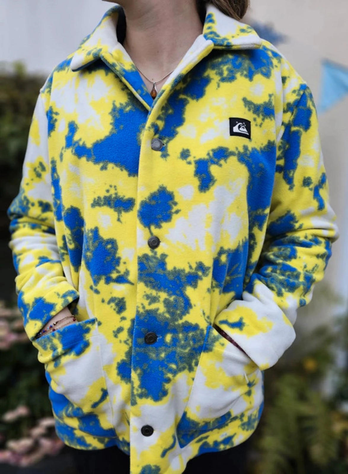 Quiksilver Abstract Pattern Unisex Fleece Button Up Jacket/Shacket - S/Small