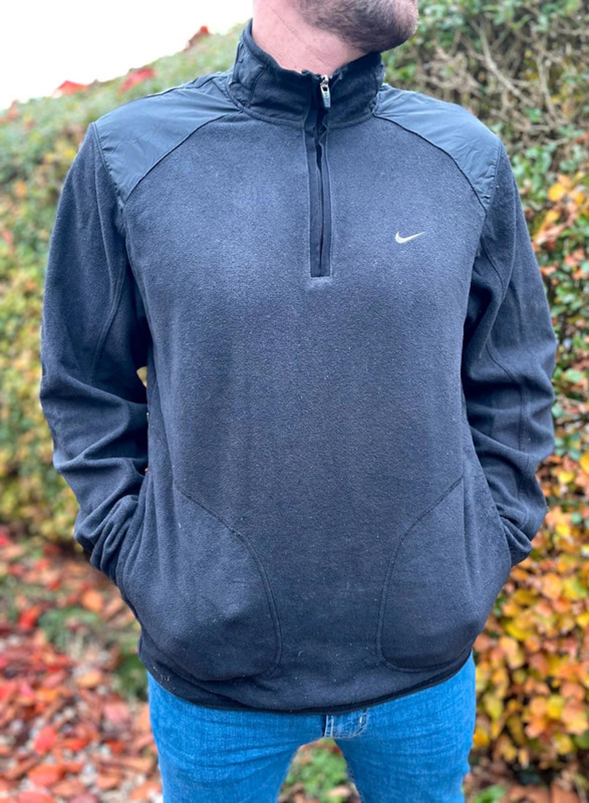 Vintage Nike Silver Tag 1/4 Zip Fleece Pullover Jumper Black - L/Large