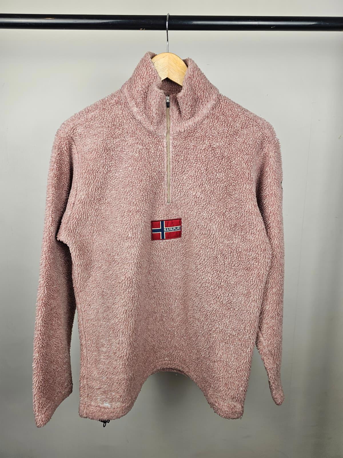 Napapijri Vintage Womens 1/4 Zip Pullover Sherpa/Borg Fleece Jumper - S/Small