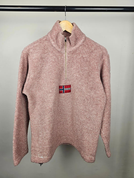 Napapijri Vintage Womens 1/4 Zip Pullover Sherpa/Borg Fleece Jumper - S/Small