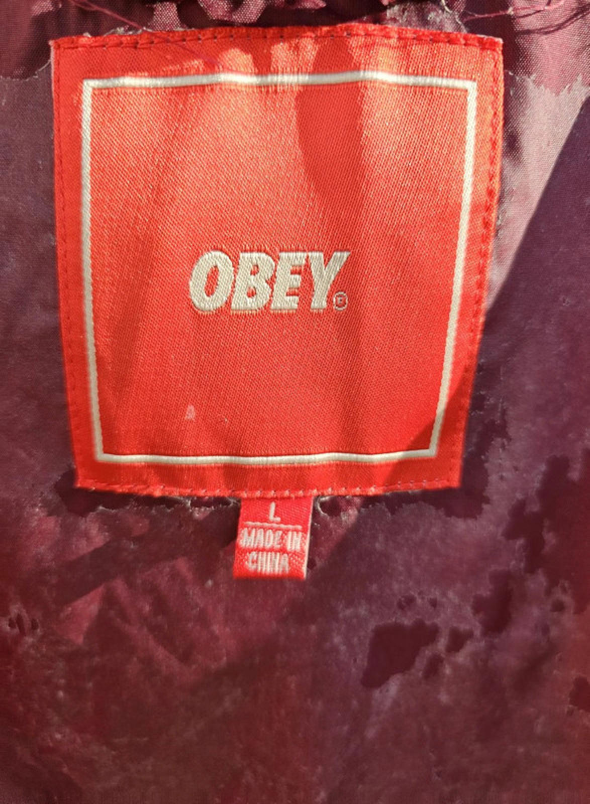 Awesome Obey Burgundy Windbreaker Rain Coat - L/Large Unisex Casual Layer