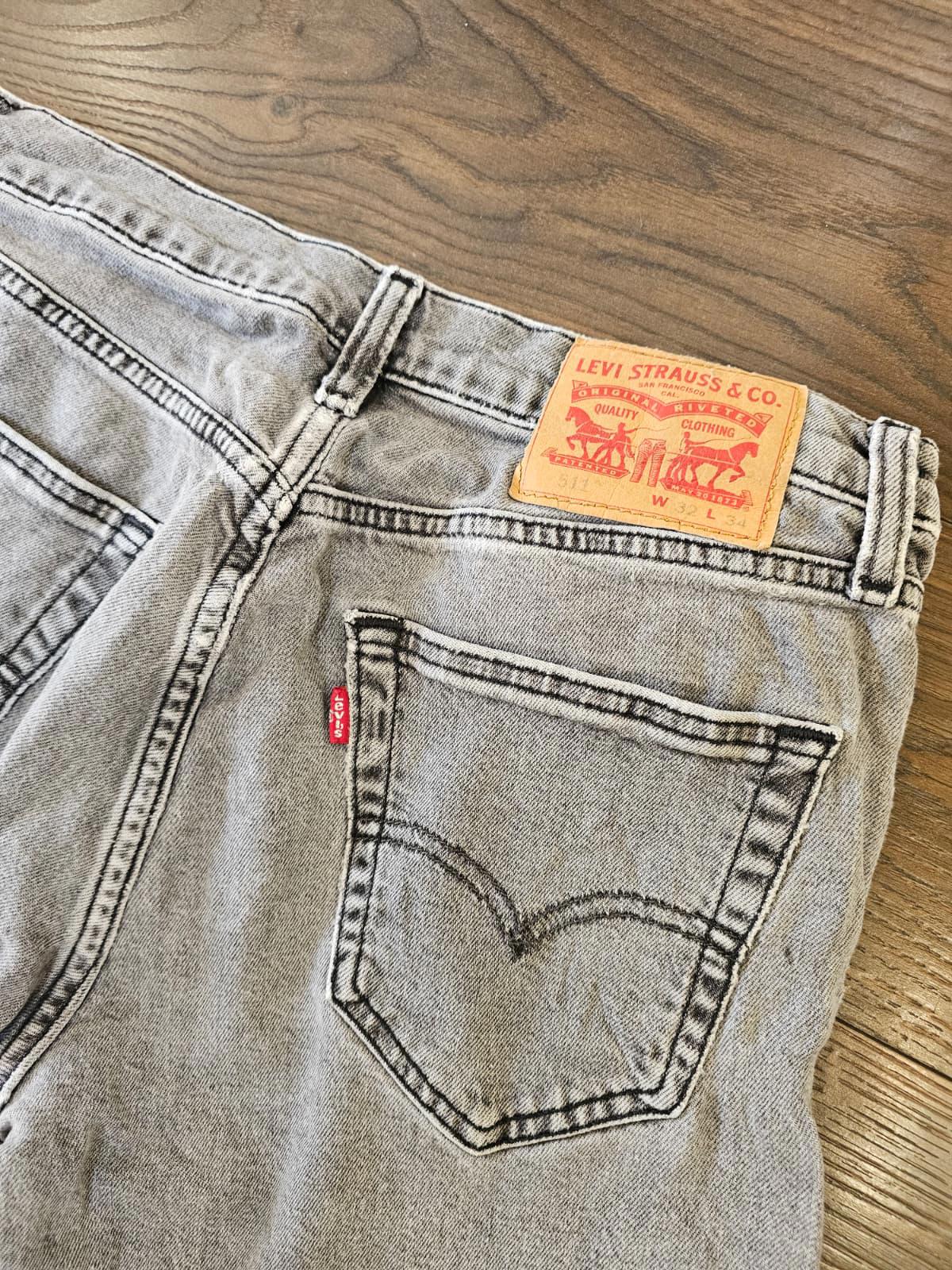 Levi's Mens Grey Jeans 511 Slim Fit - W32/34L - Denim Trousers Bottoms