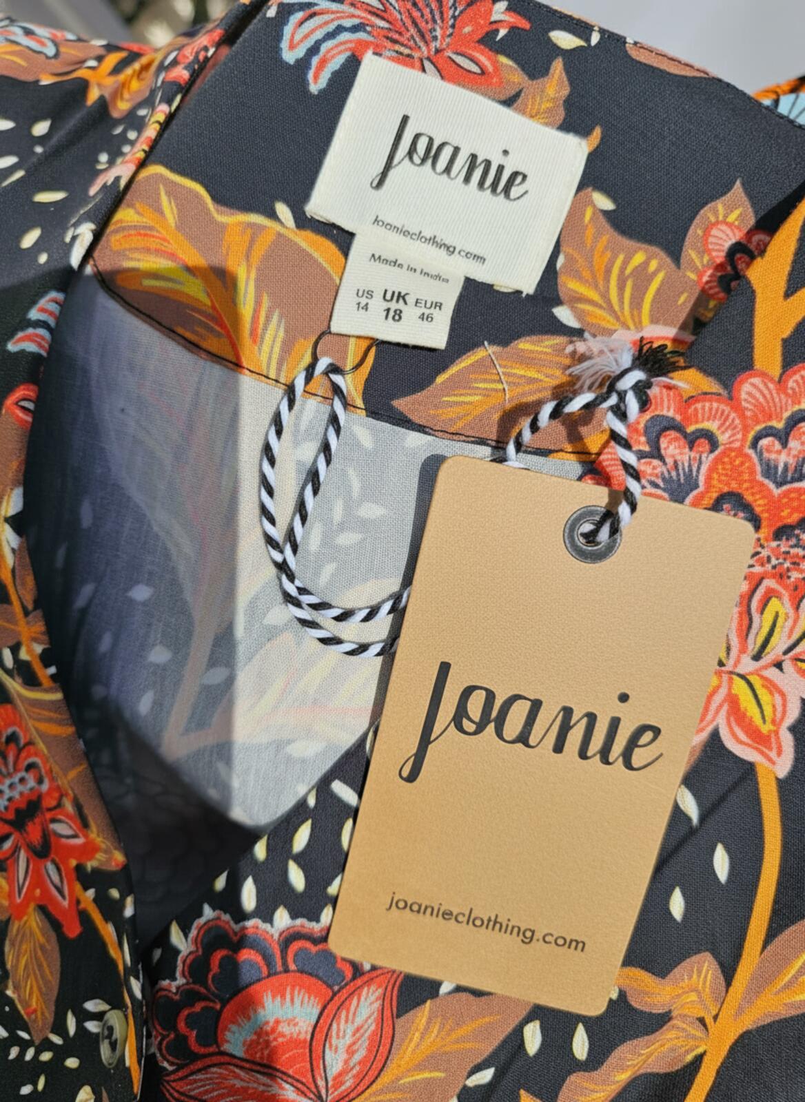 Joanie Rebecca Black Chintz Floral Print Puff Sleeve Button Front Midi Dress 18