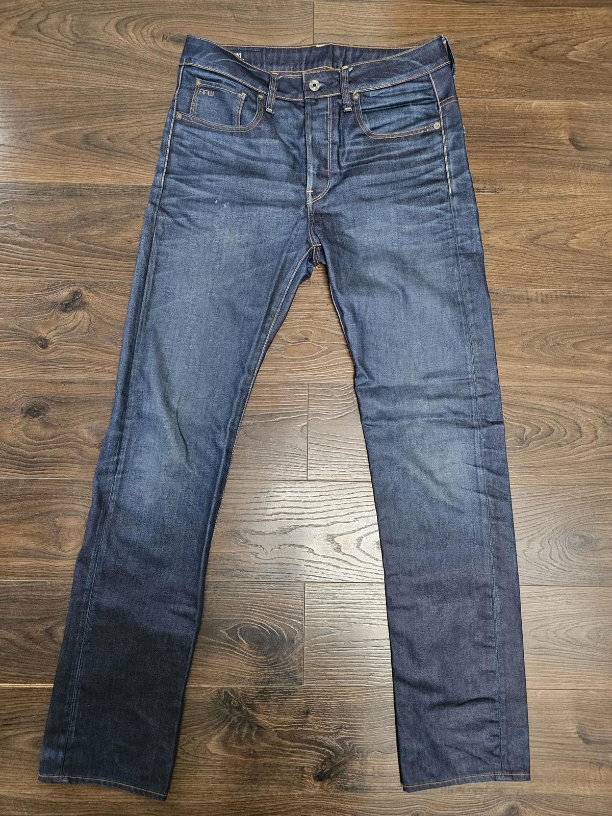 G- STAR Mens Blue Button Fly Jeans 3301 Straight Sim Fit W32/35L Denim