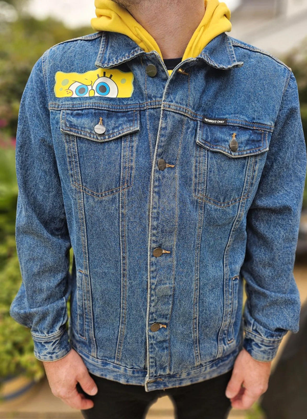 Rare Members Only X Nickelodeon X Sponge Bob Hoodie Denim Jacket - L/Large