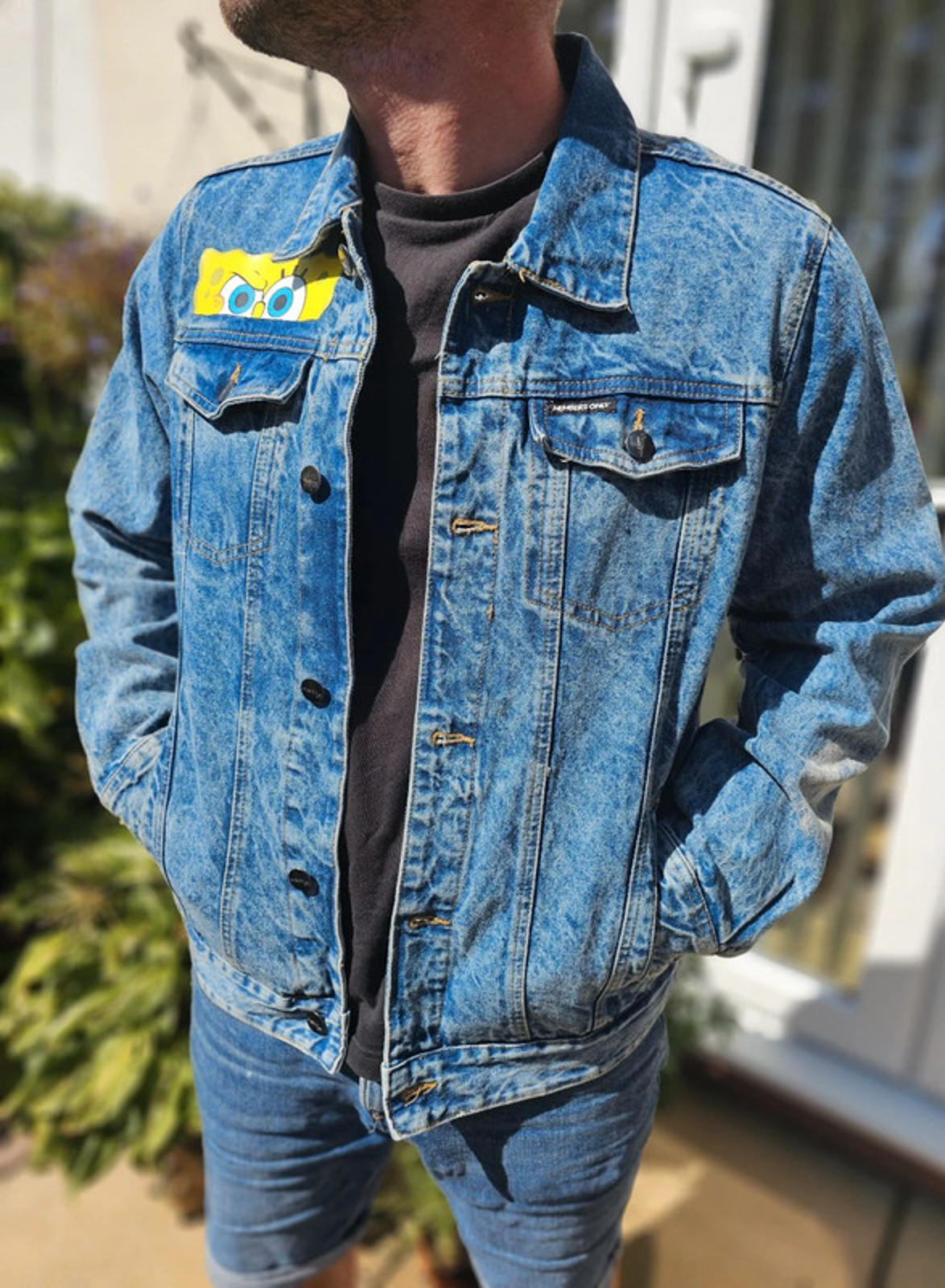 Rare Members Only X Nickelodeon X Sponge Bob Denim Jacket - L/Large