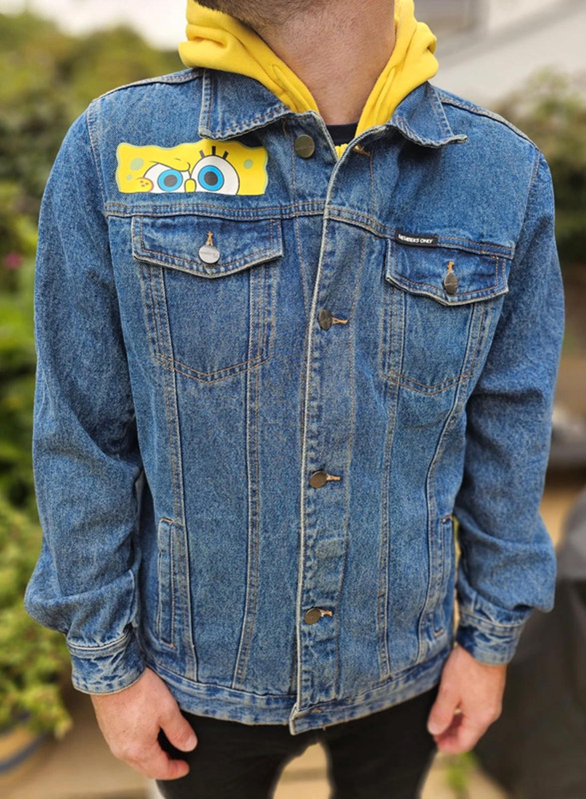Rare Members Only X Nickelodeon X Sponge Bob Hoodie Denim Jacket - L/Large