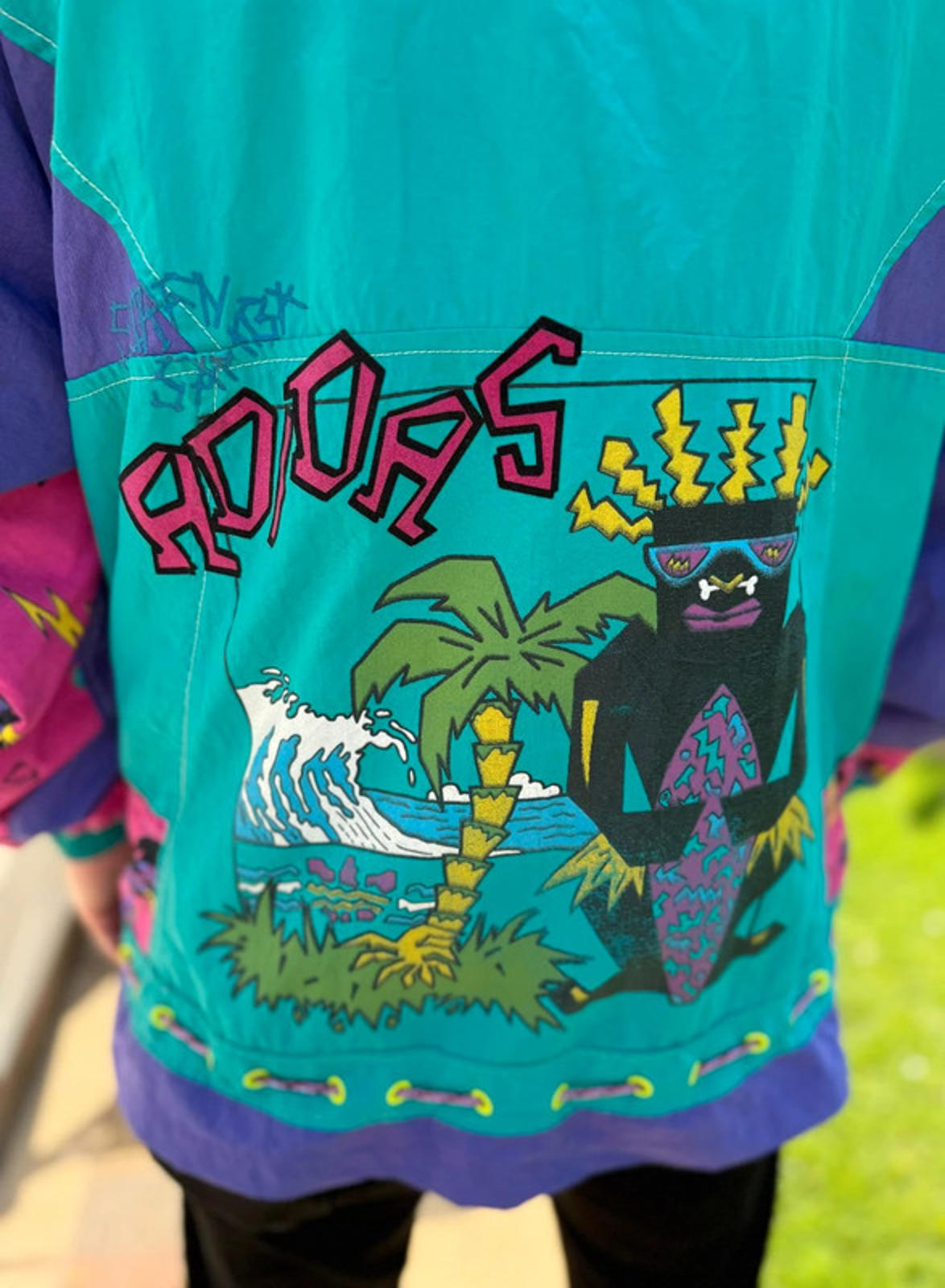 Vintage Adidas Tiki Style Half Zip Windbreaker Track Jacket 80s 90 - L/Large**