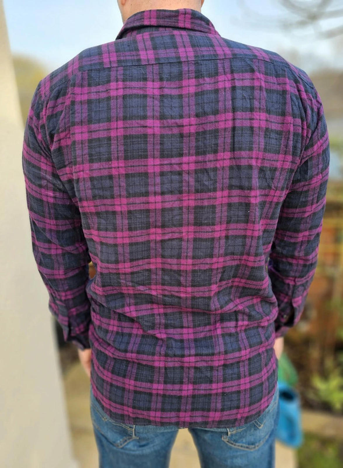 Mens Uniqlo Purple Checked Long Sleeve Button Up Shirt - L/Large