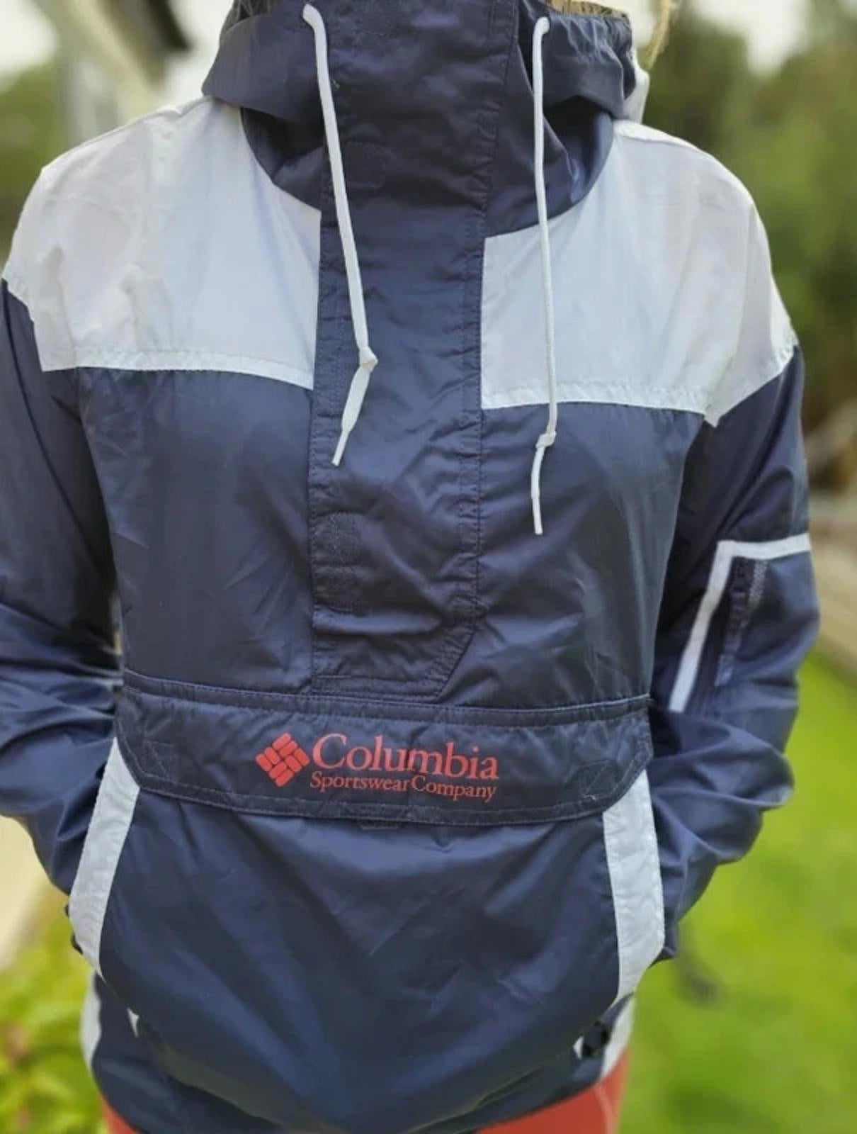 Columbia Challenger Pullover 1/2 Zip Hooded Windbreaker Navy/White - L/Large