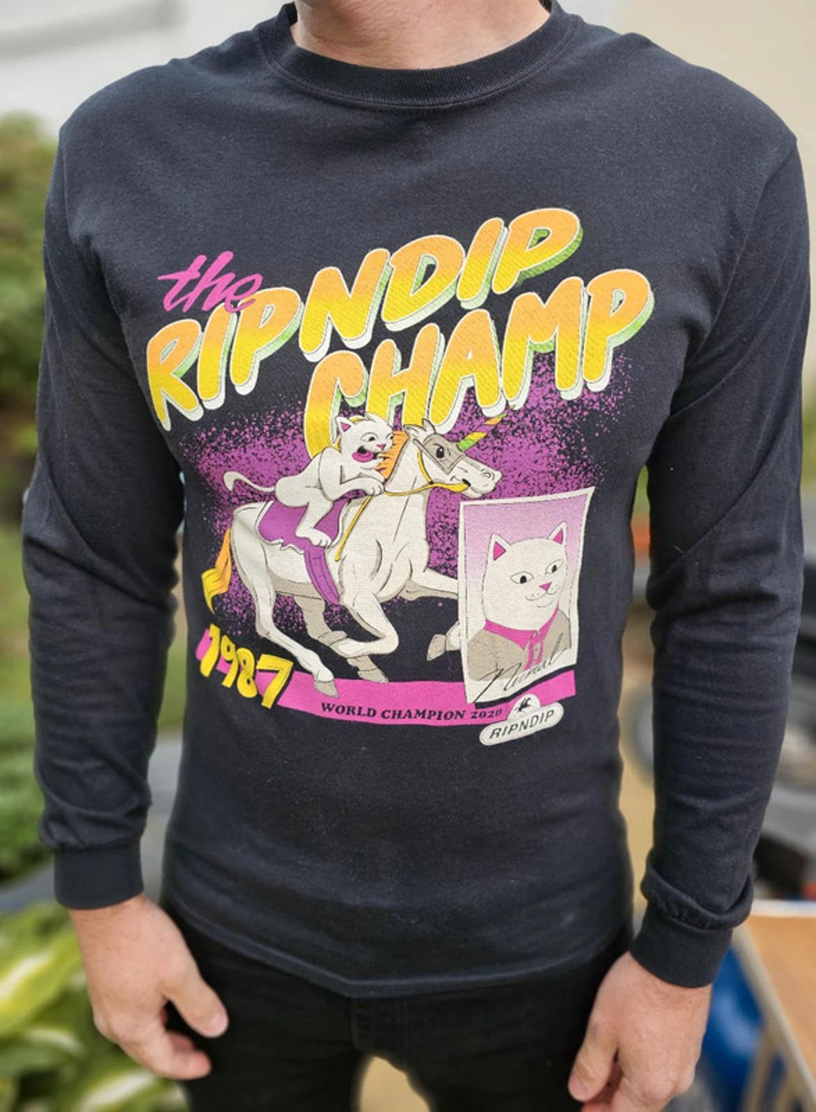 Ripndip Black Long Sleeve Riding Champ Nermal Print T-Shirt - M/Medium*