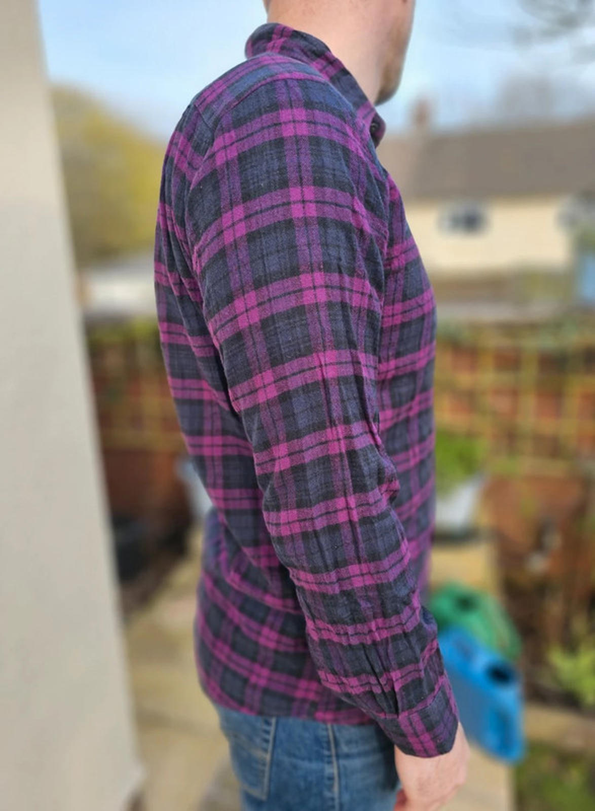 Mens Uniqlo Purple Checked Long Sleeve Button Up Shirt - L/Large