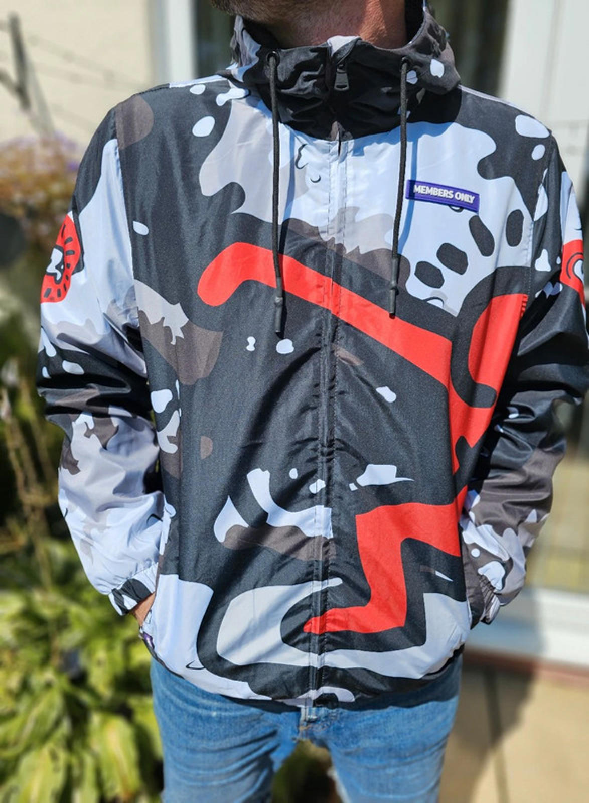 Keith Haring X Members Only Full Zip Hooded Windbreaker Jacket - L/Large