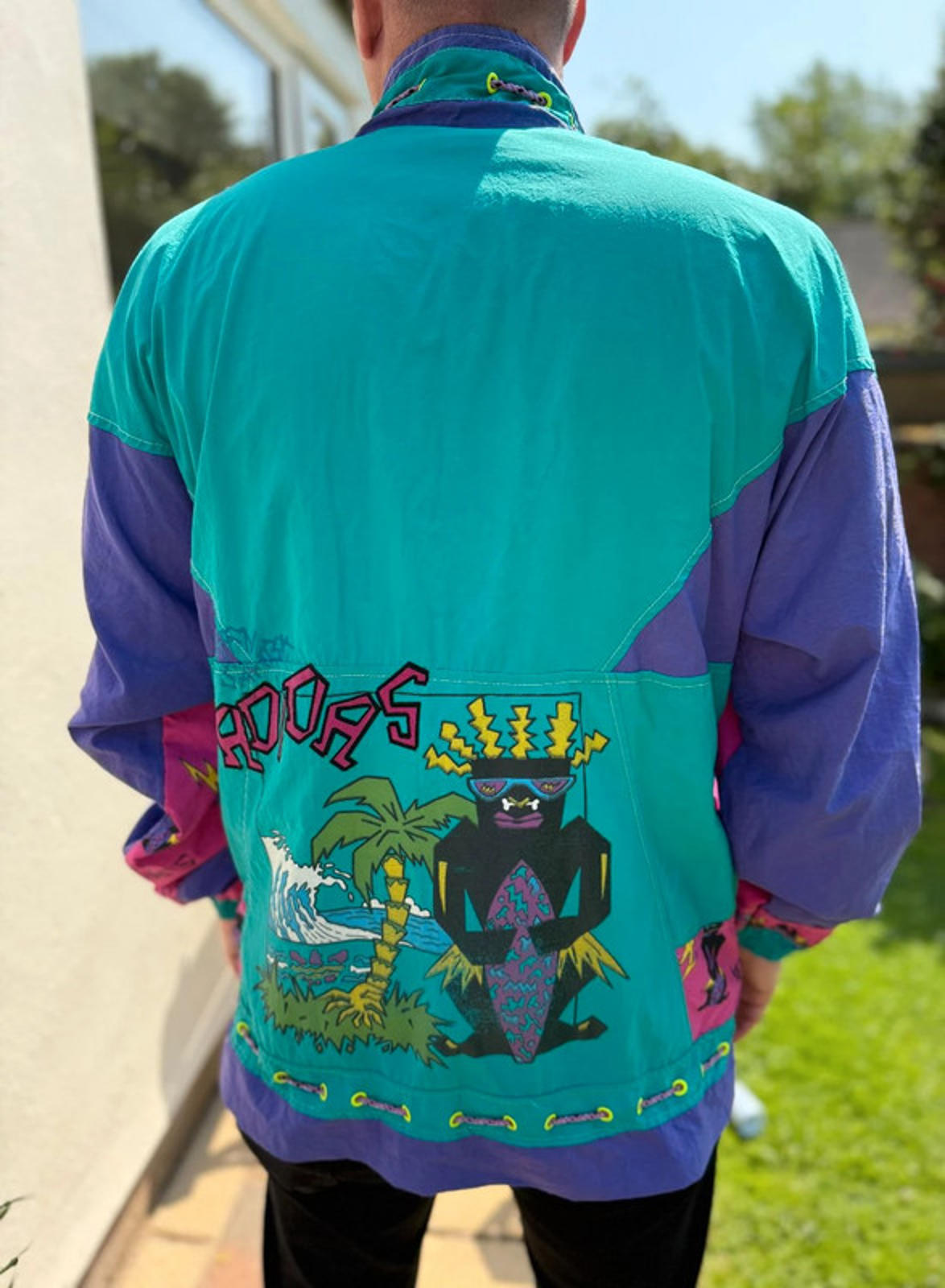 Vintage Adidas Tiki Style Half Zip Windbreaker Track Jacket 80s 90 - L/Large**