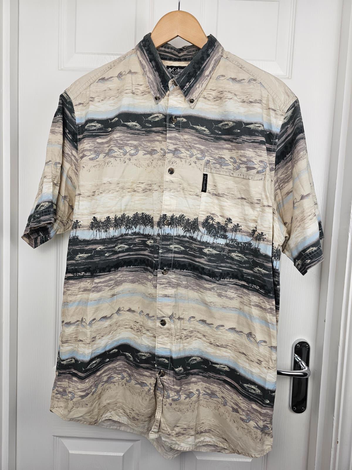 Columbia Mens Short Sleeve Button Up Fishing Print Shirt - XL/Extra Large