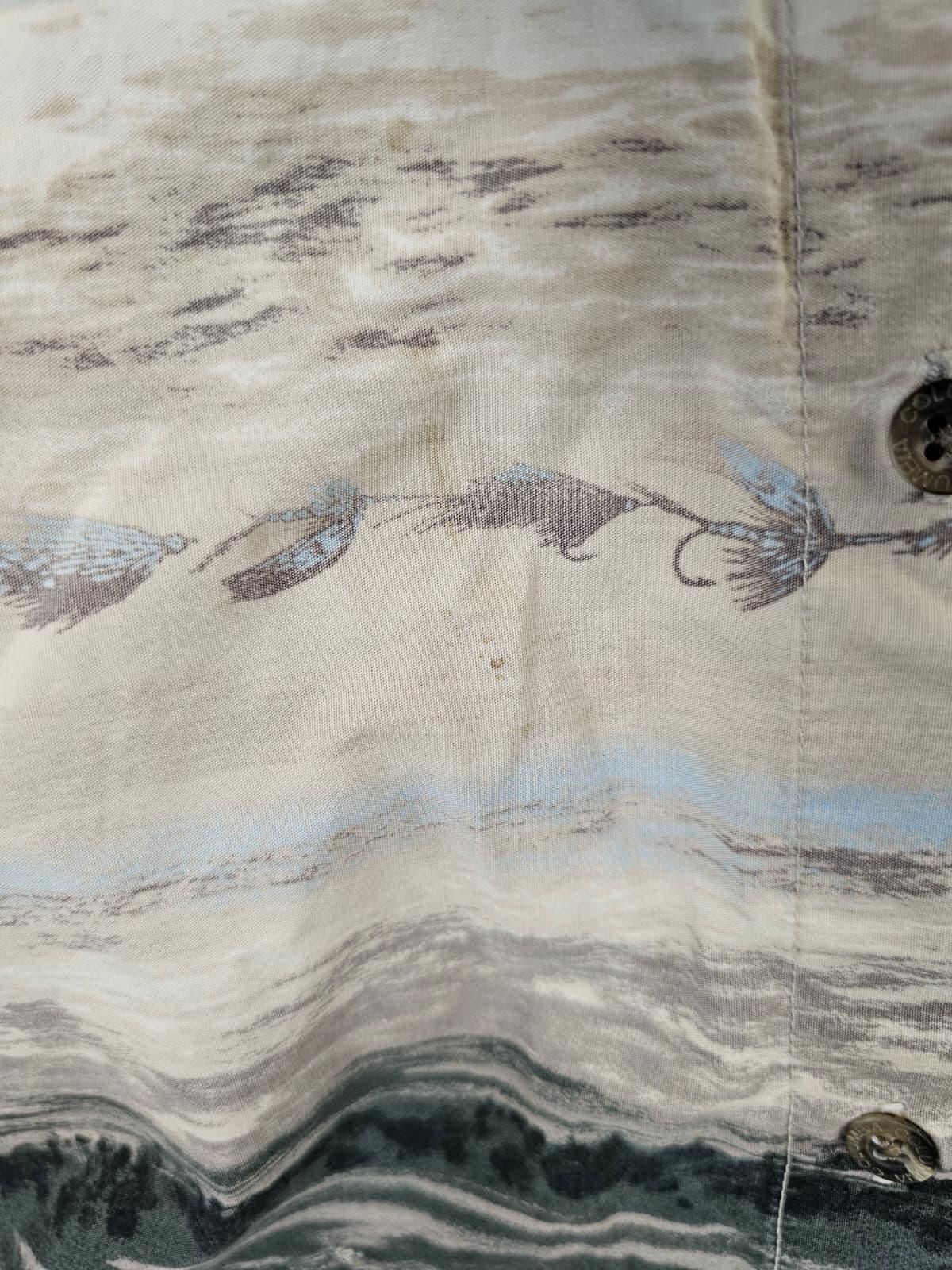 Columbia Mens Short Sleeve Button Up Fishing Print Shirt - XL/Extra Large