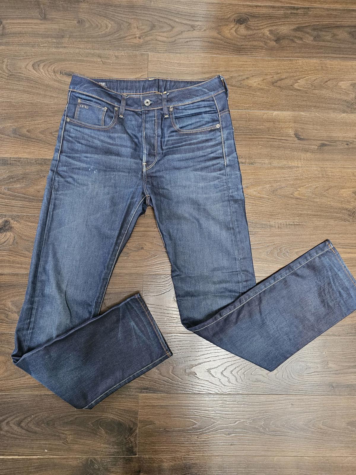 G- STAR Mens Blue Button Fly Jeans 3301 Straight Sim Fit W32/35L Denim