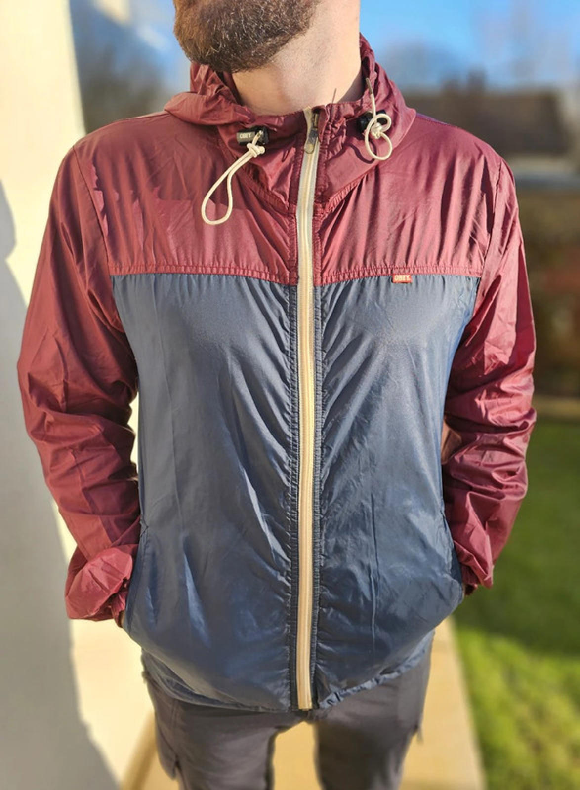 Awesome Obey Burgundy Windbreaker Rain Coat - L/Large Unisex Casual Layer