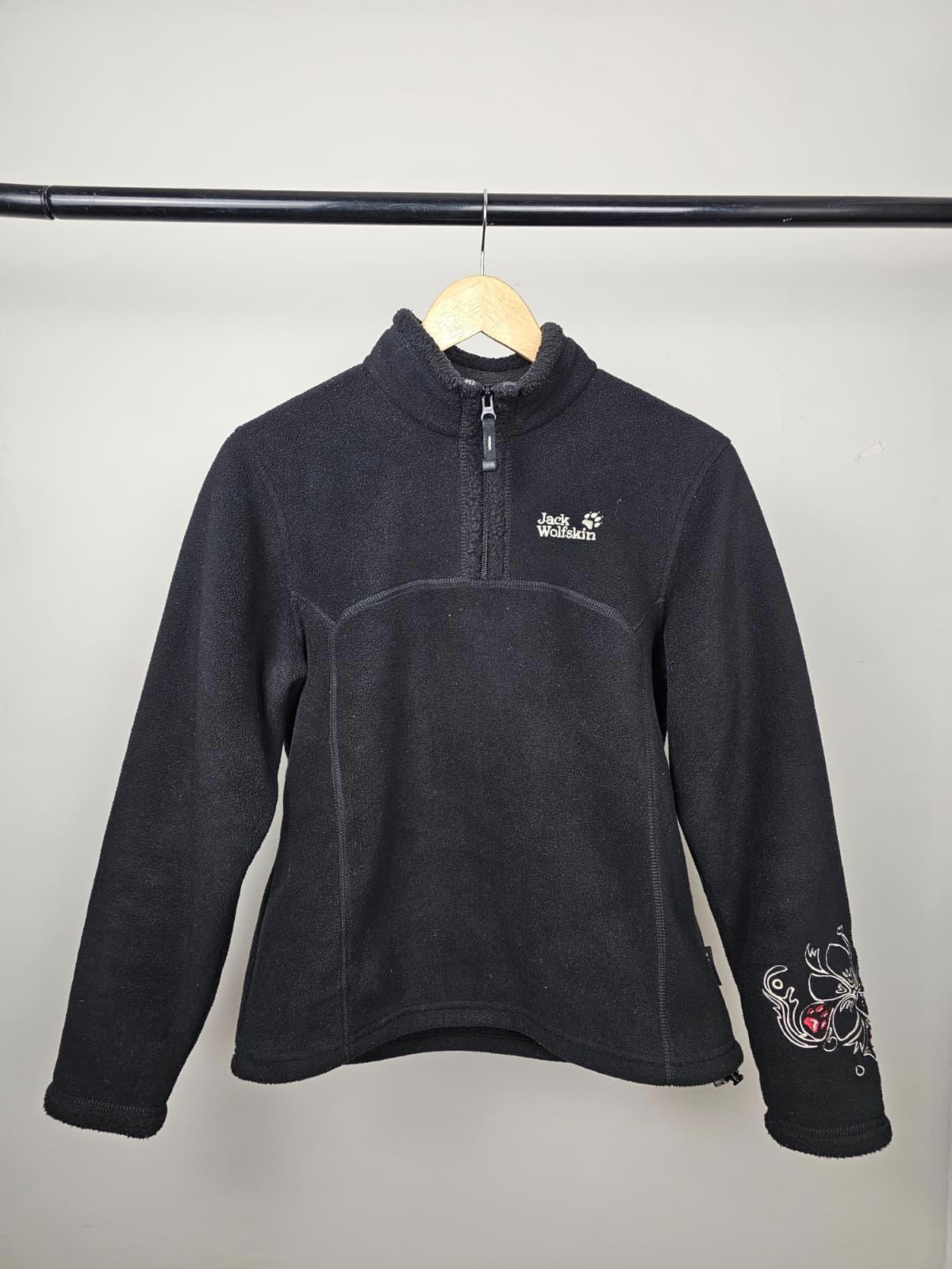 Jack Wolfskin Womens Pullover 1/4 Zip Y2K Floral Paw Fleece Jumper - 10