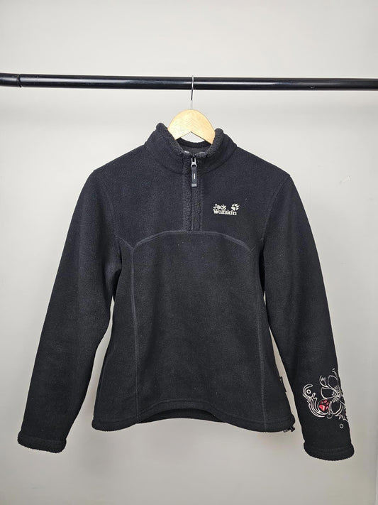 Jack Wolfskin Womens Pullover 1/4 Zip Y2K Floral Paw Fleece Jumper - 10