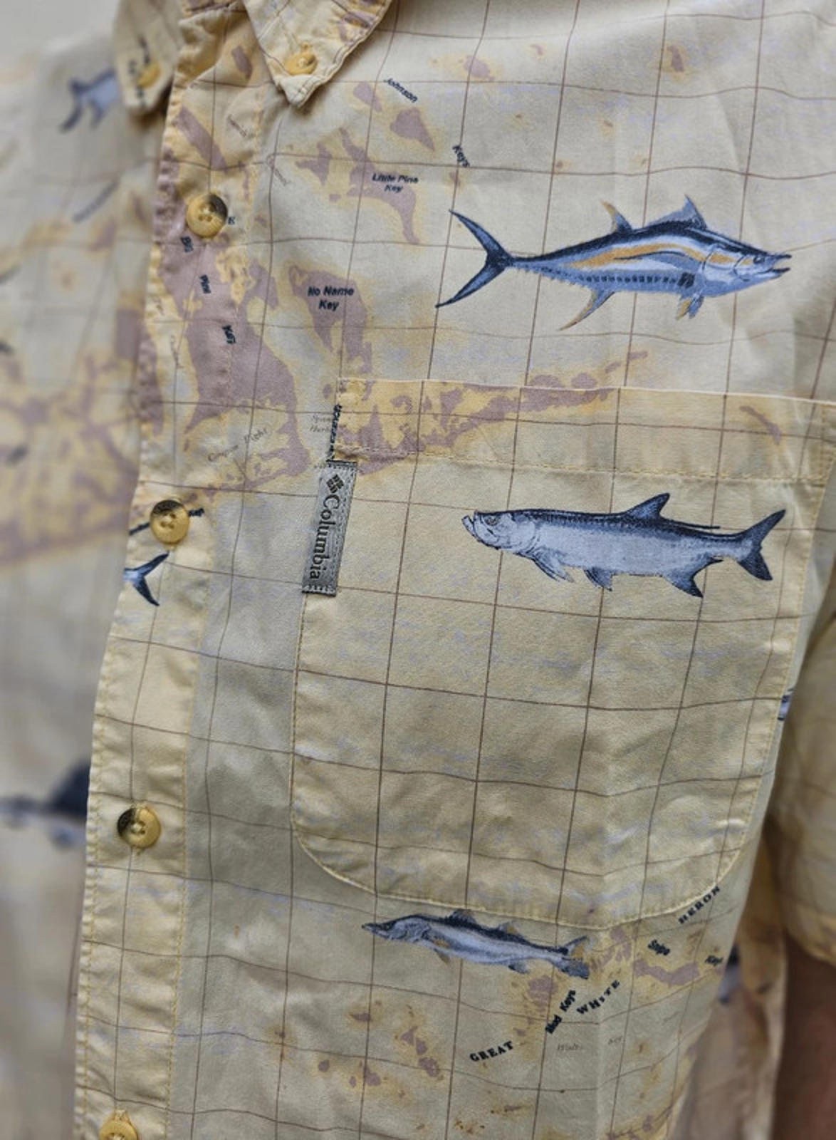 Vintage Columbia River Lodge Geographical Fishing Short Sleeve Shirt - M/Medium