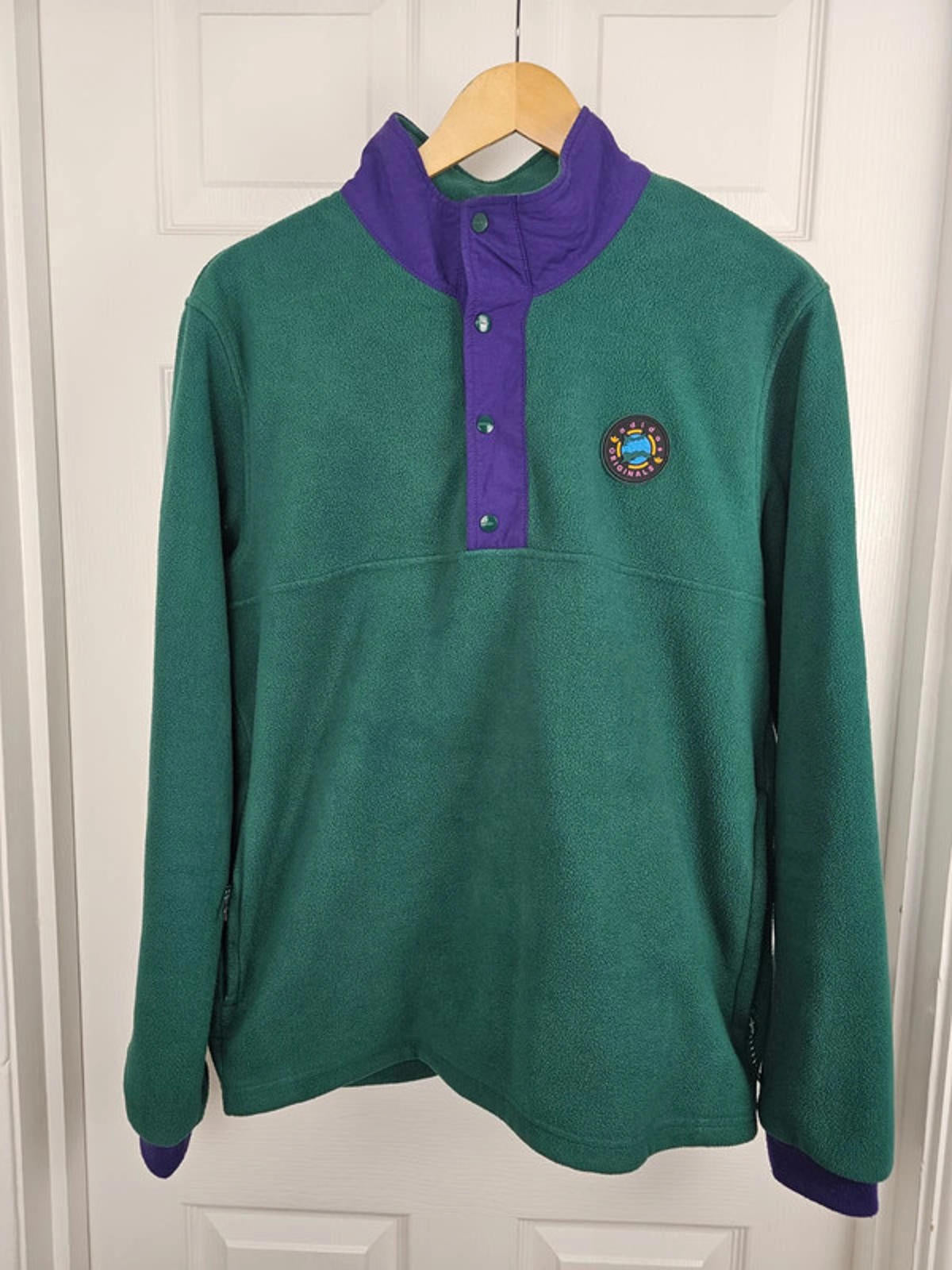 Adidas Originals Snap Button Pullover Fleece Jumper - M/Medium - Green/Purple