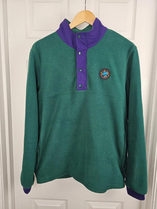 Adidas Originals Snap Button Pullover Fleece Jumper - M/Medium - Green/Purple