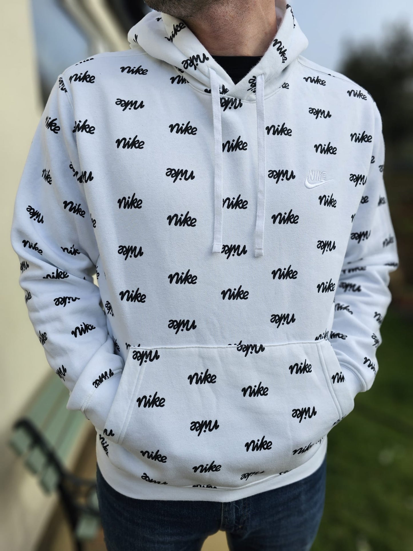 Nike White All Over Print Hoodie - L/Large