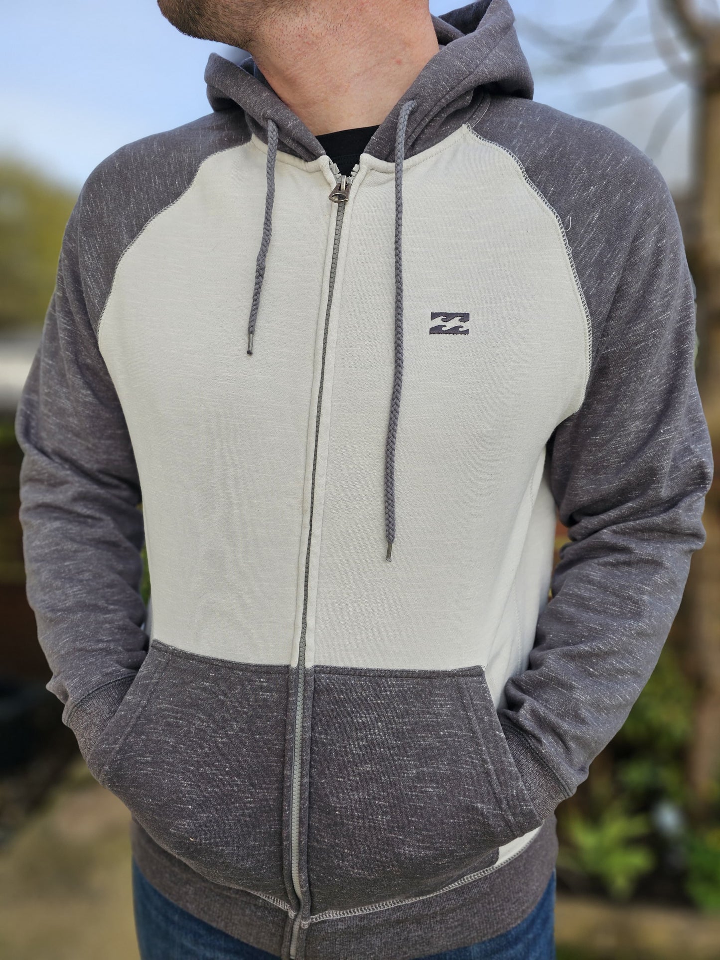 Billabong Pullover Grey/White Hoodie Full Zip Jacket - L/Large