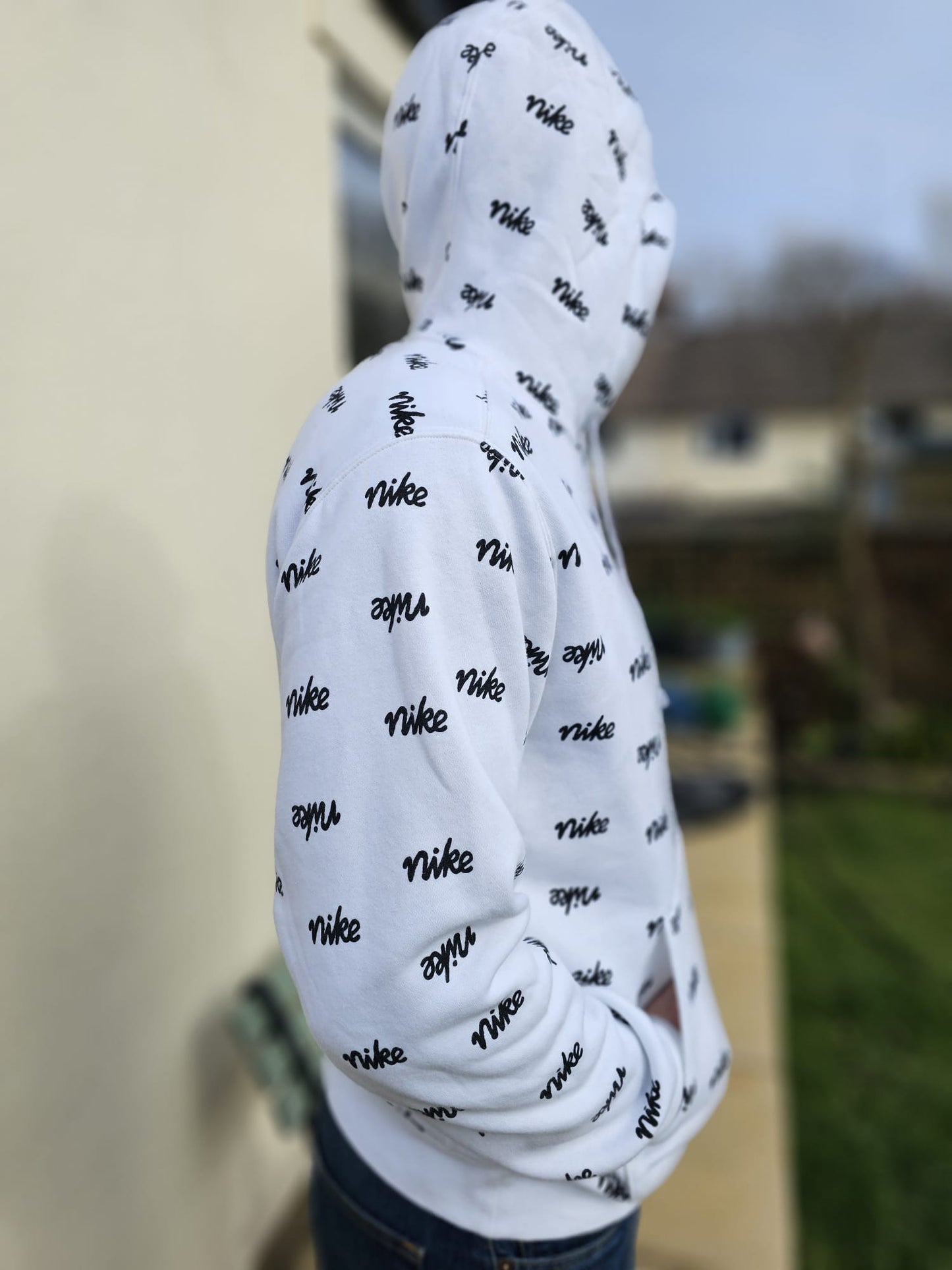Nike White All Over Print Hoodie - L/Large