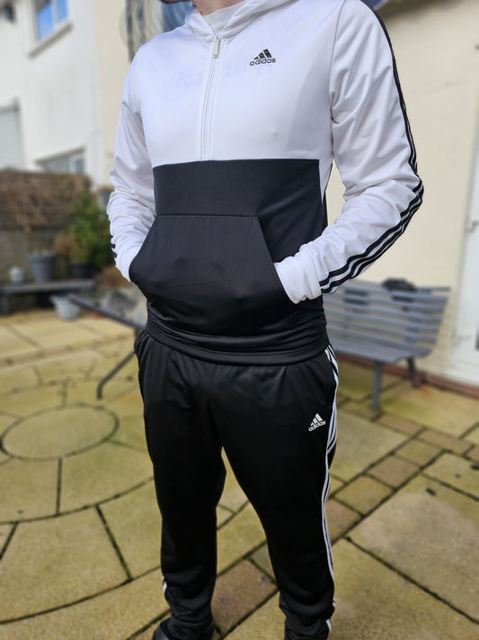 Adidas Full Tracksuit Top & Bottoms Black/White Activewear/Casual - L/Large