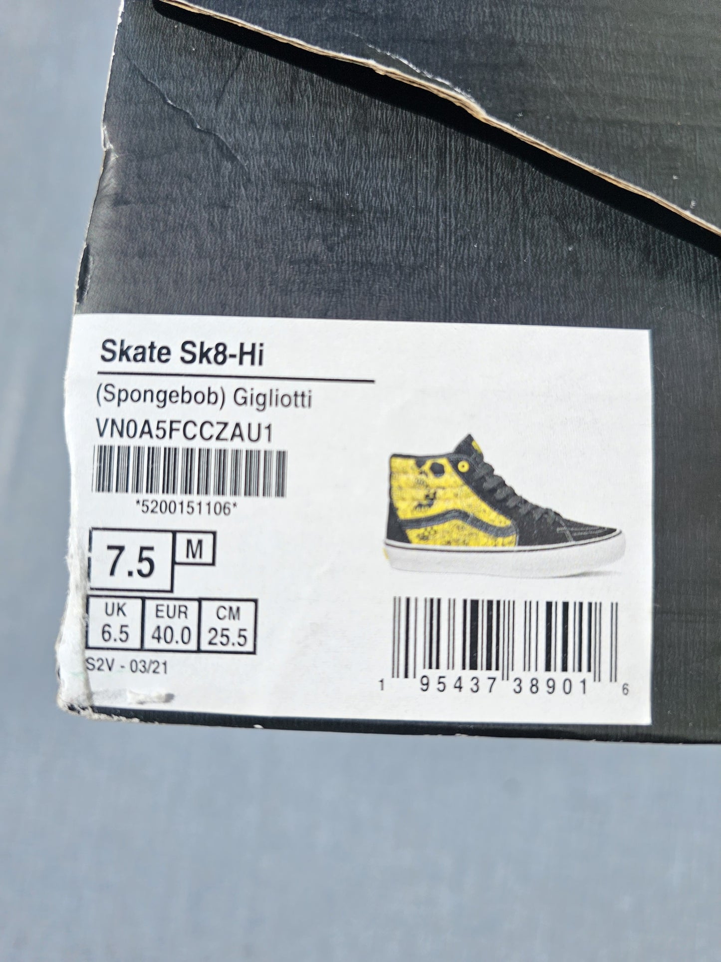 Awesome Vans X Sponge Bob Square Pants Gigliotti High Top Trainers Skate Shoes UK 6.5