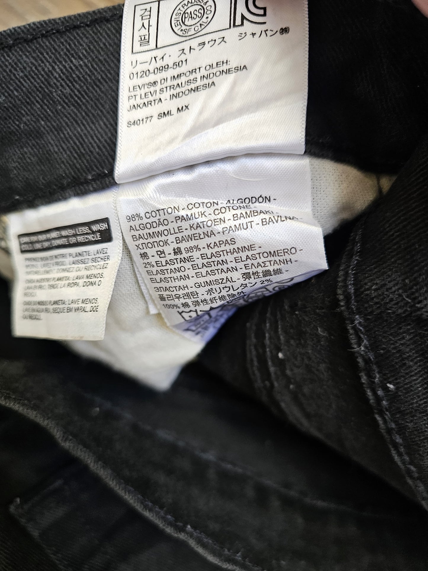 Levi's Mens Black Jeans 510 Skinny Fit W34/33L Denim