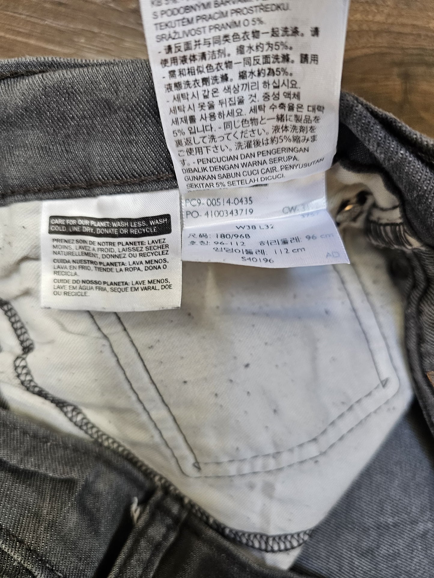 Levi's Mens Grey Jeans 514 Straight Fit W38/30L Denim