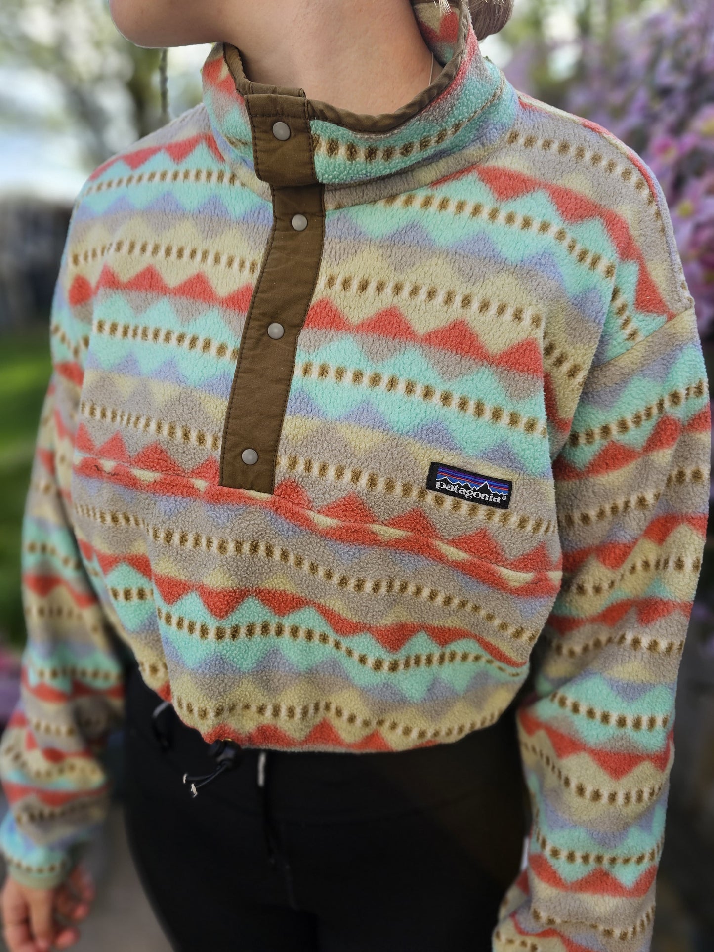 Vintage Patagonia c.90s Cropped Fleece Button Up Pullover Jumper Made In USA - S/Small