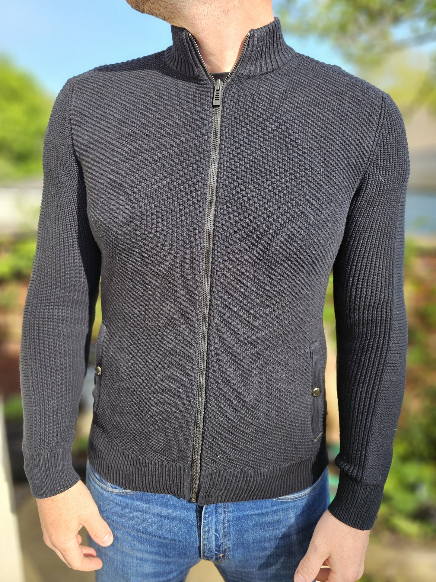 Calvin Klein Full Zip Smart Casual Black Jacket Stretch - S/Small  M/L