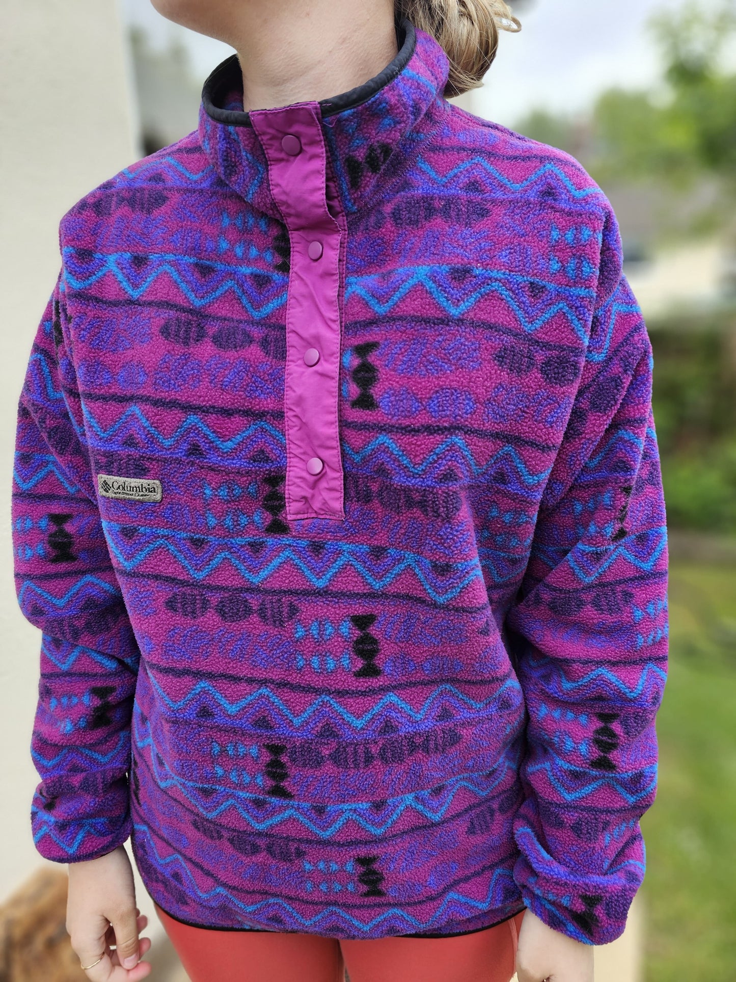 Vintage Womens Columbia Fleece Pullover Button Up Jumper - L/Large