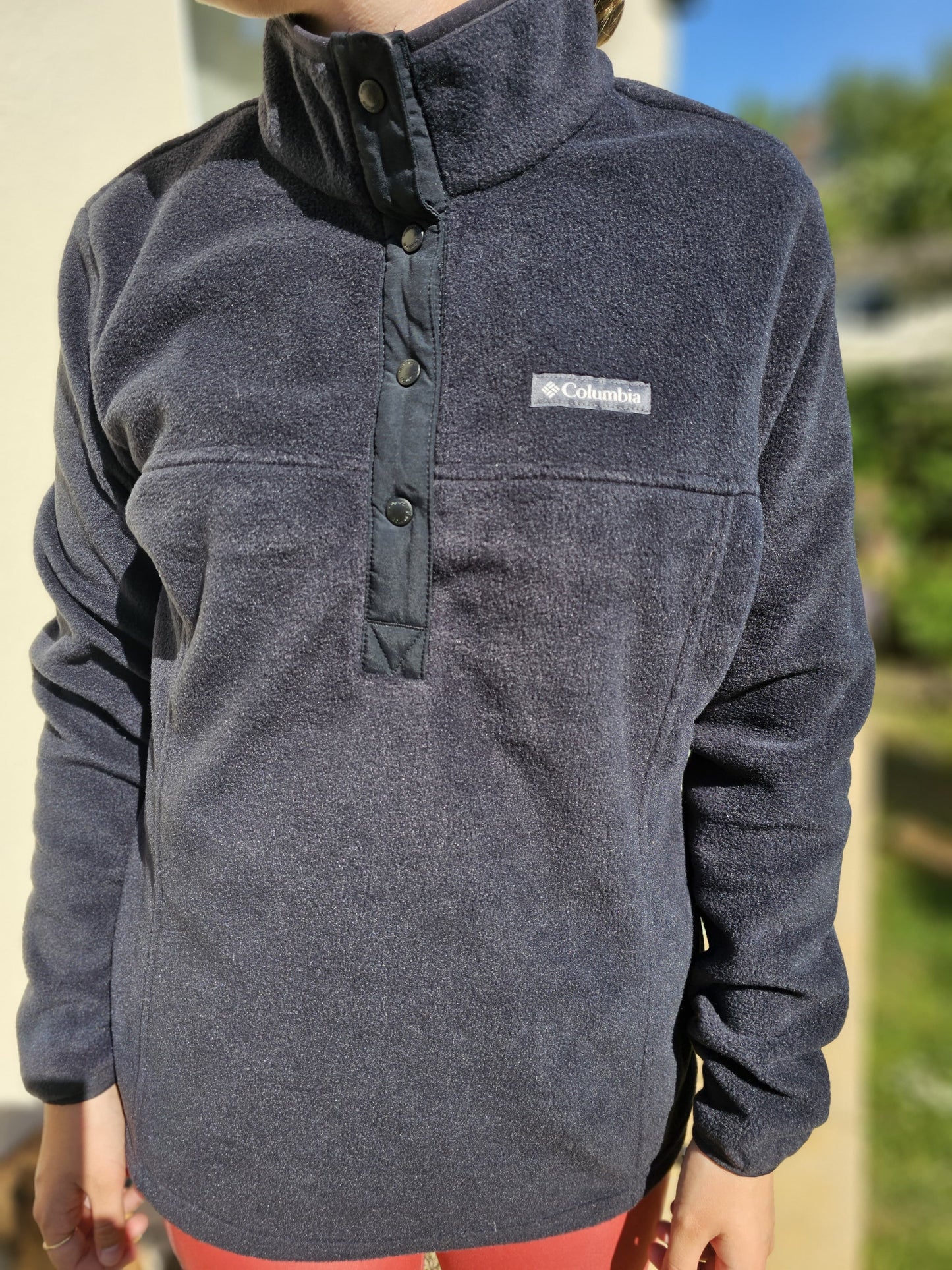 Columbia Black Snap Button Up Fleece Pullover Jumper - M/Medium
