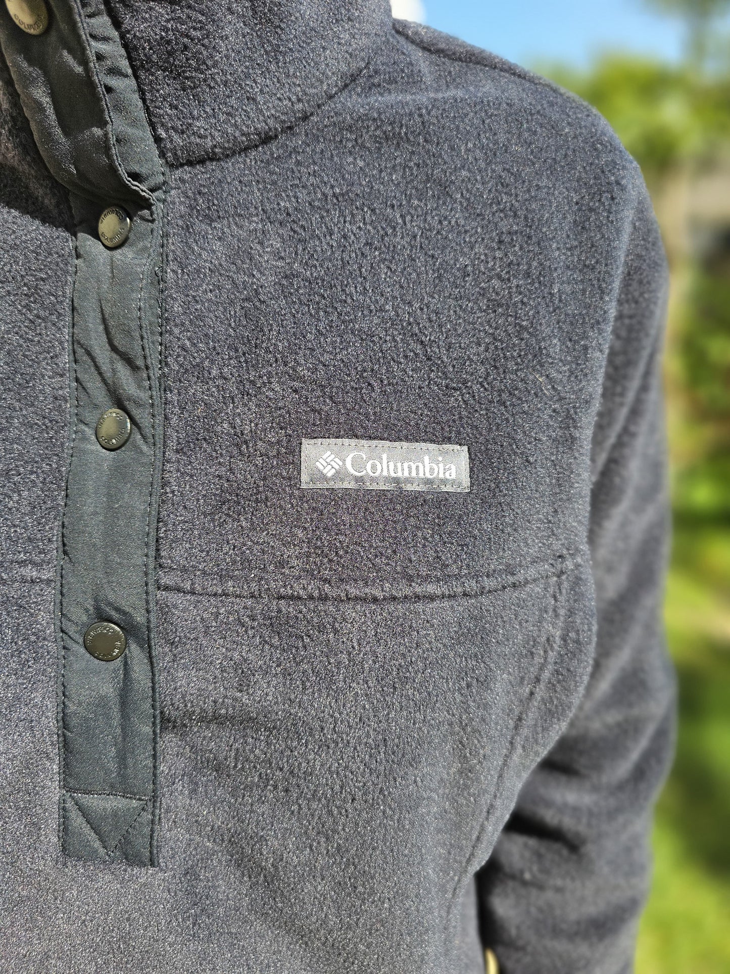 Columbia Black Snap Button Up Fleece Pullover Jumper - M/Medium