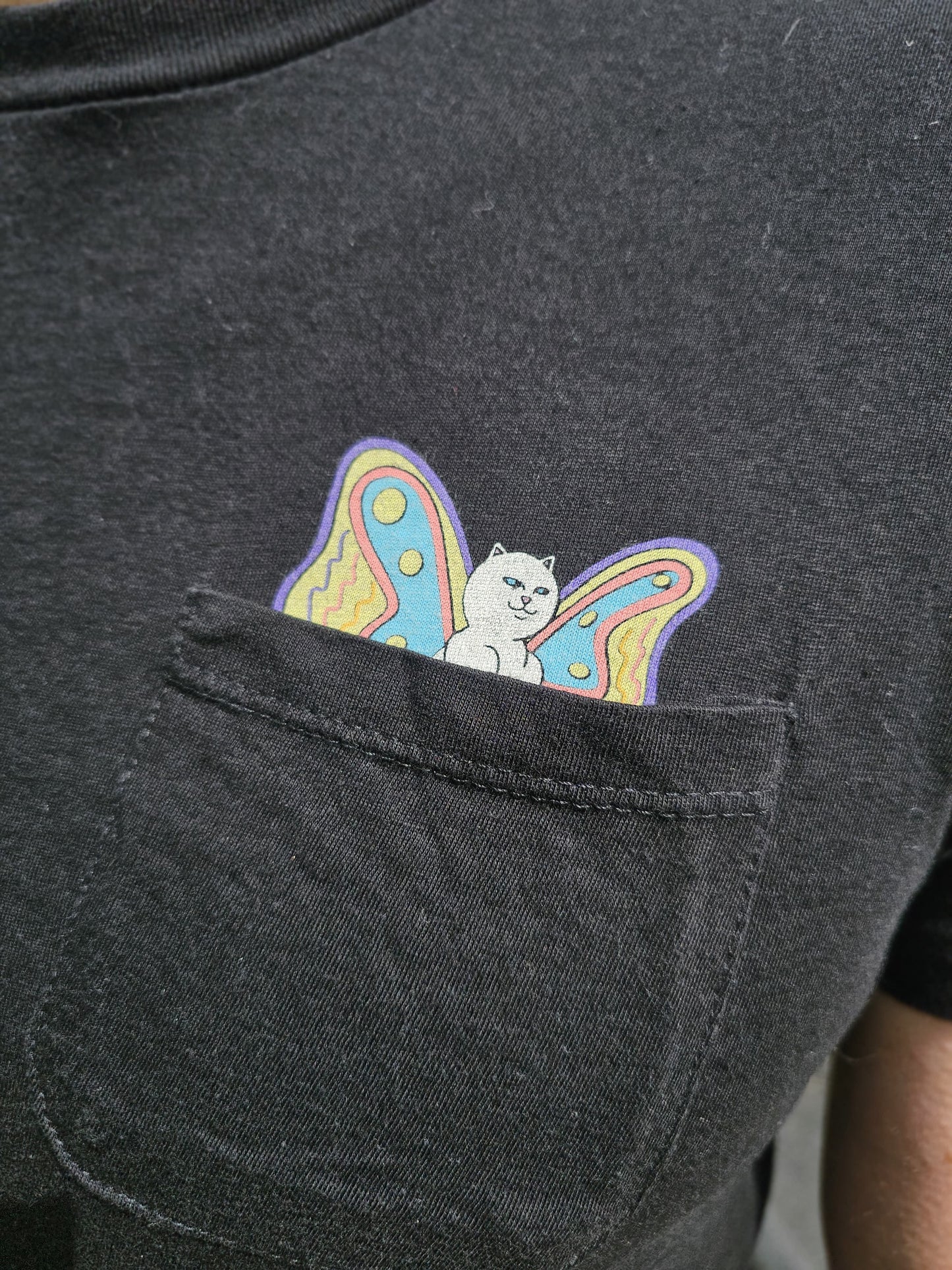 Ripndip Black Short Sleeve Cat/Flowers/Butterfly Print T-Shirt - M/Medium